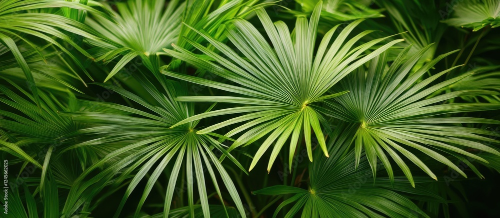 Poster lush green palm leaves in a dense tropical arrangement create a refreshing and inviting atmosphere i