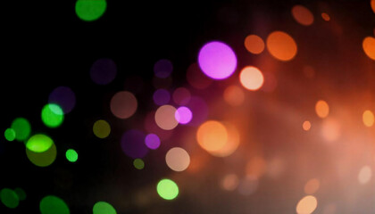 Vibrant abstract background with glowing orbs of green, purple, and orange lights, blending into a harmonious gradient, showcasing a dynamic swirl pattern