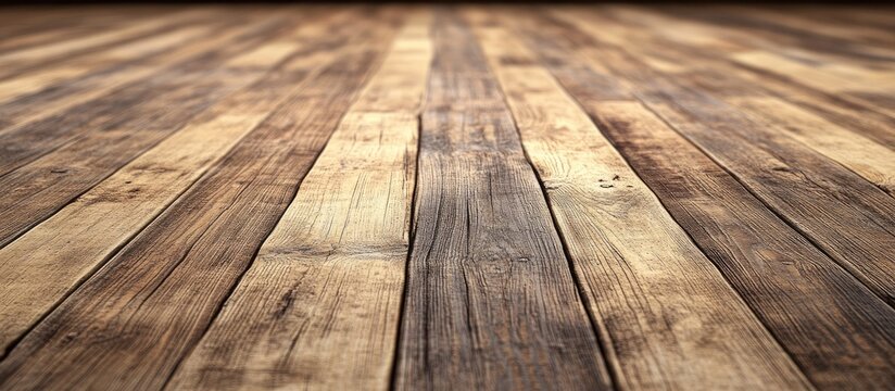 Rustic barn wood floor with weathered brown tones and subtle grain intricacies, angled view creating a warm, inviting atmosphere.