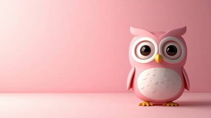 Obraz premium A cute pink owl figurine stands on a pink background, showcasing a playful design.