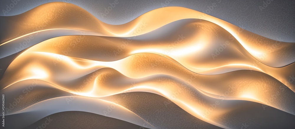 Poster abstract waves in soft white and warm golden hues create an elegant visual display with sophisticate