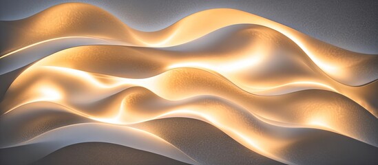 Obraz premium Abstract waves in soft white and warm golden hues create an elegant visual display with sophisticated lighting effects against a smooth backdrop.