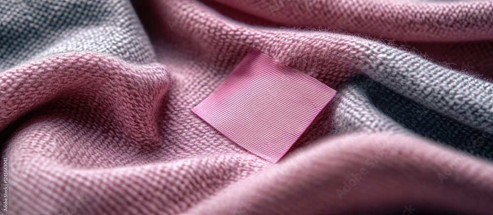 Poster pink label on soft gray textured fabric background showcasing a stylish mockup opportunity with subt