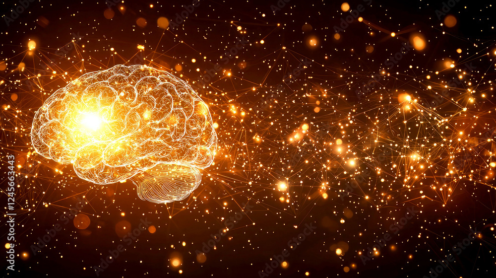 Aufkleber illuminated brain: a glowing neural network in the cosmos. abstract digital art representing intelli