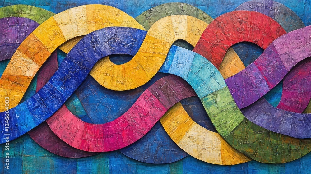 Poster a vibrant abstract composition featuring colorful, intertwining lines creating a dynamic and energet