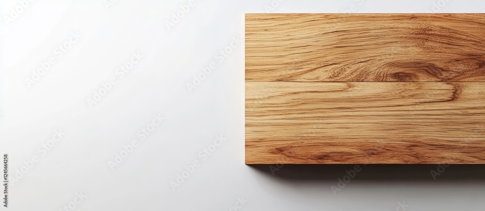 Poster top view of a light wooden desk against a white background, featuring smooth grain patterns and ampl