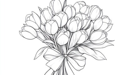 Tulips bouquet drawing, white background, spring gift