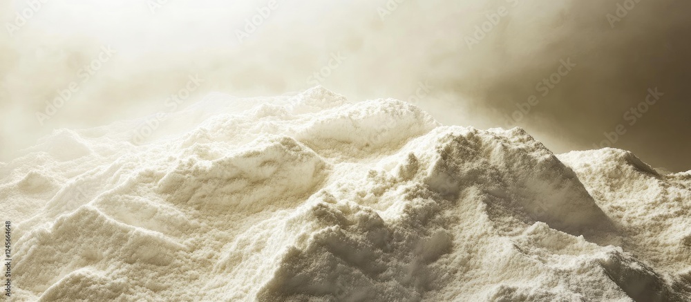 Poster abstract flour texture illuminated by dim light, creating an upward flow of energy. soft whites and 