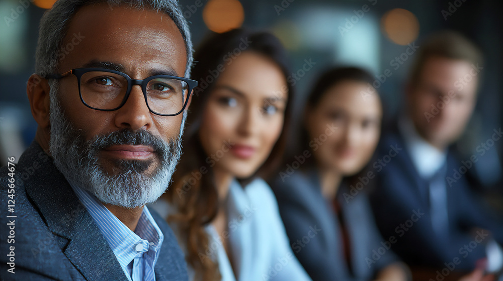 Poster multiracial group discussing business strategies at a networking event