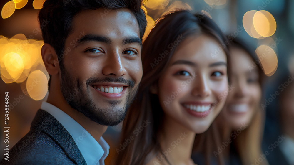 Poster multiracial group engaging in business discussions at a networking event
