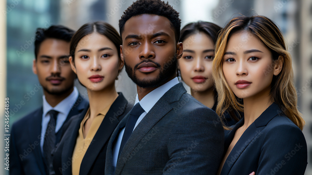 Poster multiracial group engaged in networking discussions at a business event
