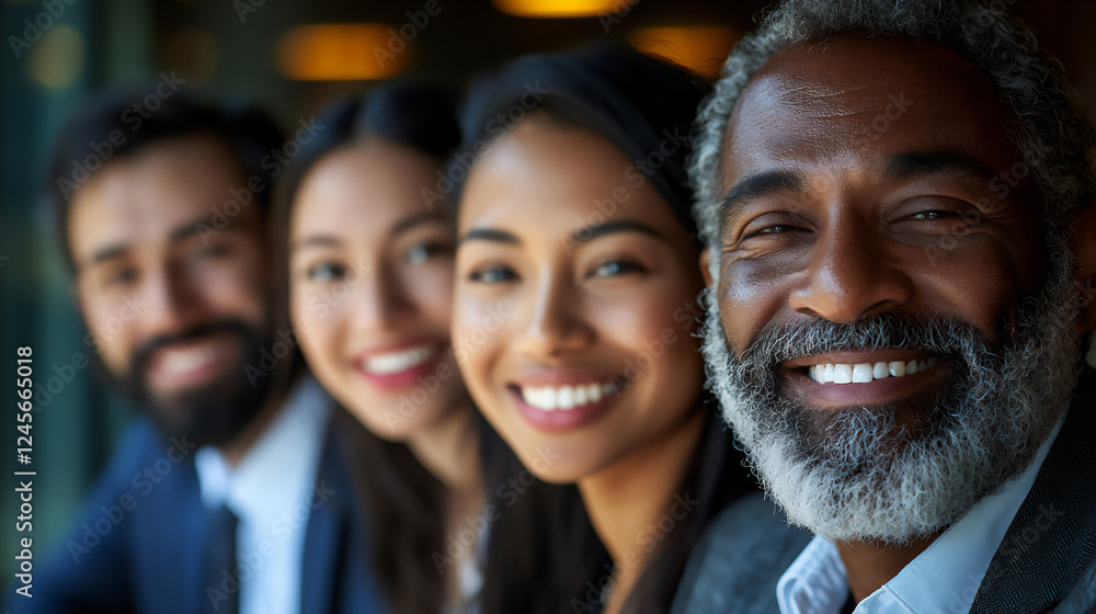 Poster multiracial group engaging in networking conversations at a business even