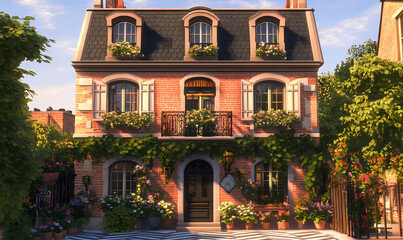 Naklejka premium Parisian-Style Garret with a Juliet Balcony and Windows for a Romantic View