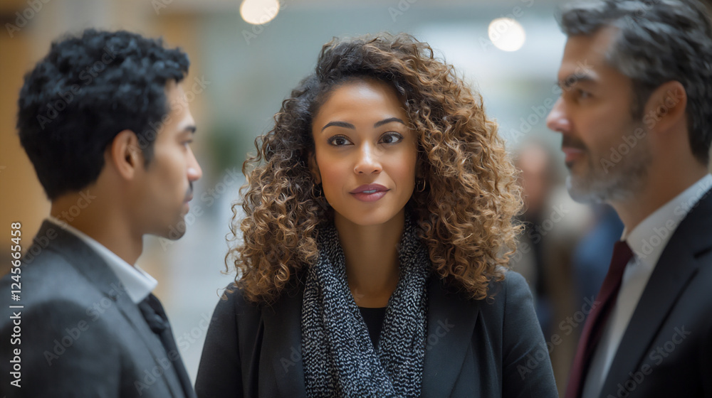 Poster multiracial group networking and exchanging ideas