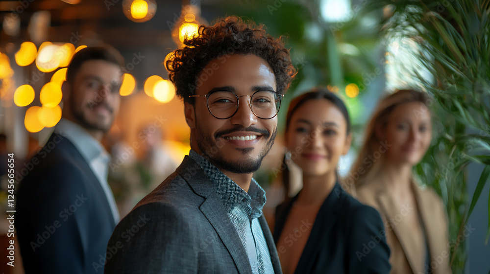 Poster multiracial group networking at a business event