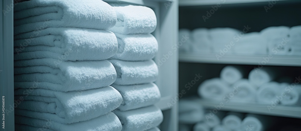 Aufkleber neatly stacked white towels in a softly lit closet create an inviting and organized atmosphere with 