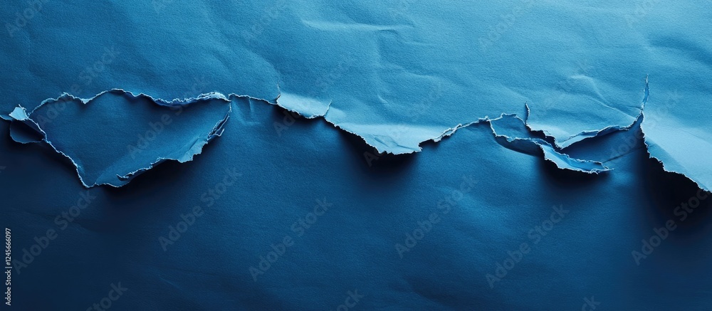 Aufkleber torn blue paper on a dark background creating an illuminated effect, showcasing unique texture and c