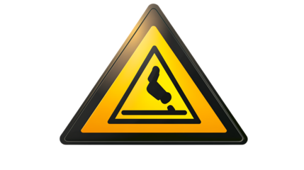 A bright yellow triangle with a bold black border, featuring a hazard symbol, isolated on a transparent background, conveying a strong warning message