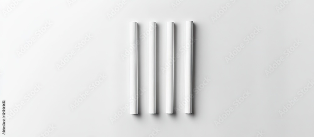 Poster four white chalk sticks arranged vertically with equal spacing against a clean, bright white backgro