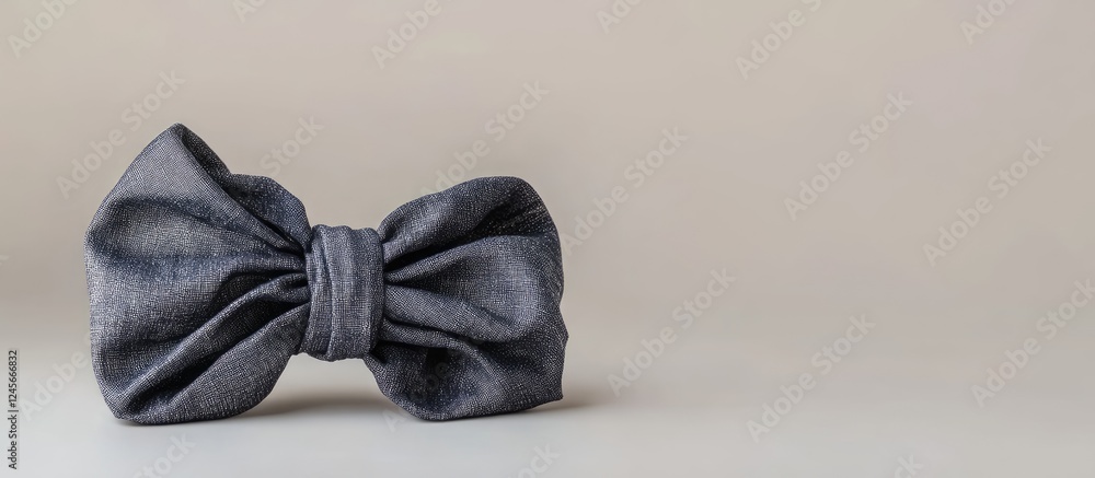 Poster elegant gray textured fabric bow positioned to the right against a soft beige background creating a 