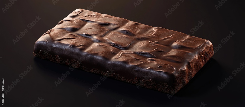 Poster rich chocolate bar with a textured surface on a dark background highlighting its glossy finish and e