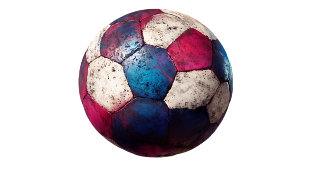 A detailed volleyball with bold colors and a textured surface, isolated on a transparent background, evoking the energy of the game