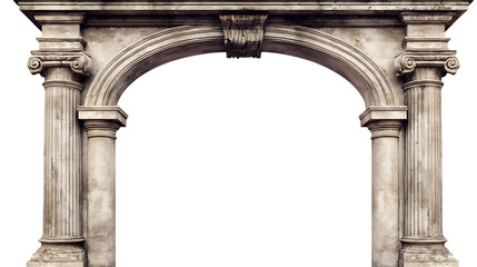 Fototapeta premium A grand, weathered classic column arch with detailed molding, isolated on a clean transparent background, highlighting its historical charm