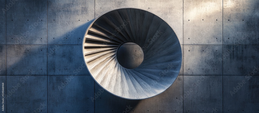 Poster spiral shadow on textured concrete wall creates captivating interplay of light and shadow with soft 