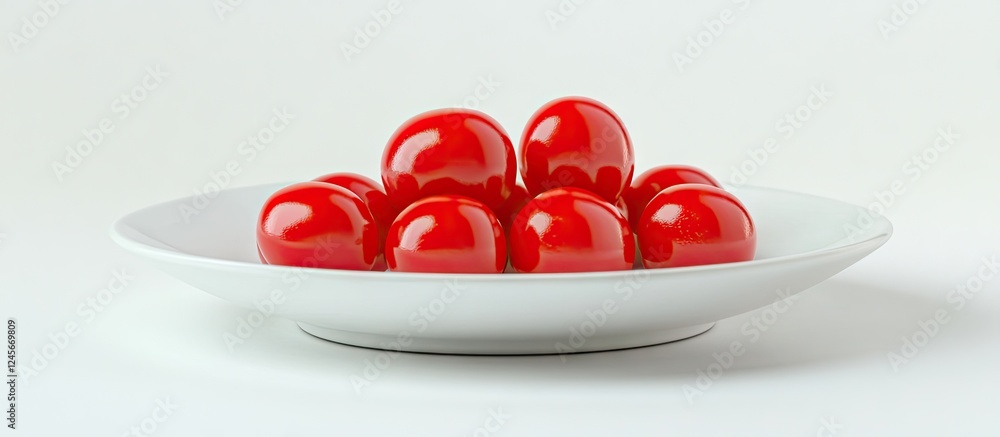 Poster bright red conch peas neatly arranged in a pristine white plate against a soft white background high