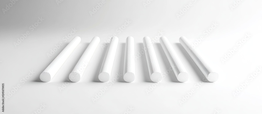 Poster white chalk sticks arranged in a linear perspective on a clean white background showcasing six smoot