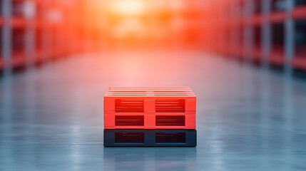 Vibrant Stack of Red Pallets Illuminated by Soft Light in a Warehouse Setting Captivating View. Warehouse Management System Concept