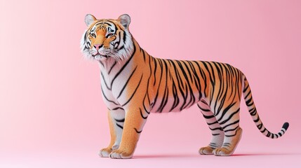 Fototapeta premium A realistic depiction of a tiger against a pink background.