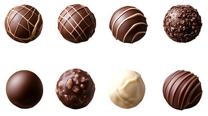 Collection set of chocolate truffles, pralines isolated on transparent background