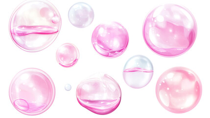 Collection set of pink bubbles isolated on transparent or white background