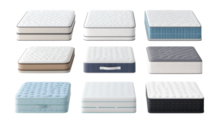 Collection set of mattresses isolated on transparent or white background