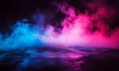 Pink blue neon smoke studio floor background