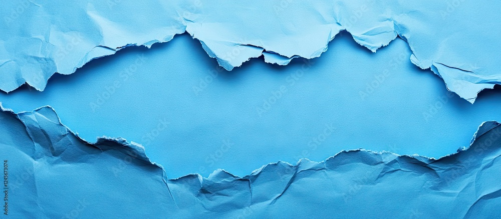 Aufkleber torn blue paper creates textured framing on an illuminating blue background showcasing depth and des