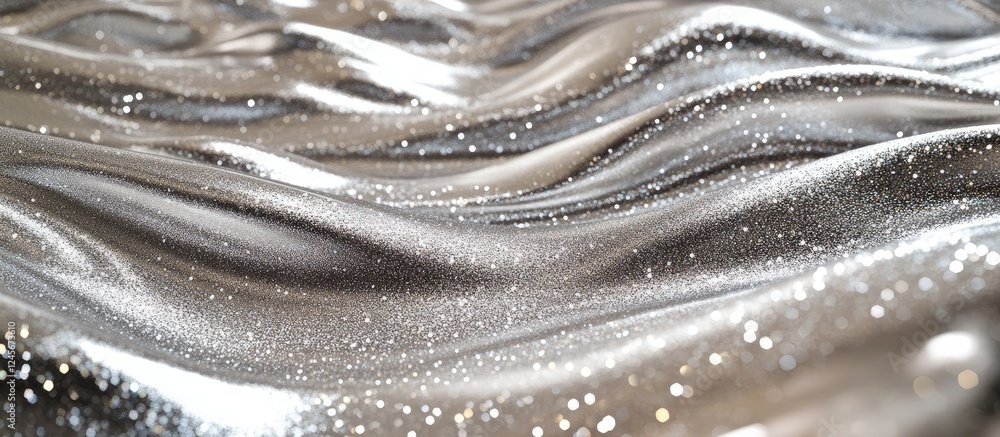 Poster silver glitter texture with flowing sound wave patterns in shades of silver and gray creates a luxur