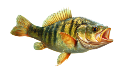 Fishing trophy  big freshwater perch in water on green background