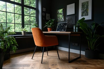 Fototapeta premium Stylish Home Office Workspace with Plants and Modern Decor