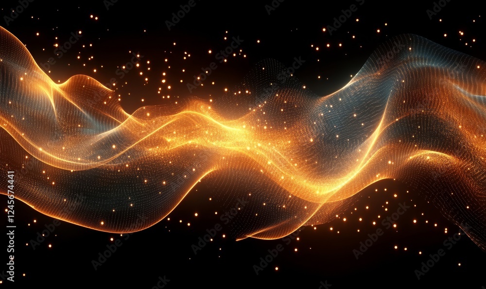 Poster abstract 3d rendering of a futuristic cityscape with glowing grids., generative ai