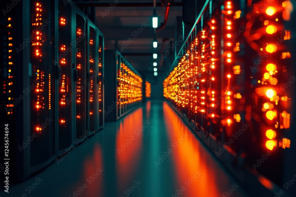 Poster illuminated server racks in a modern data center