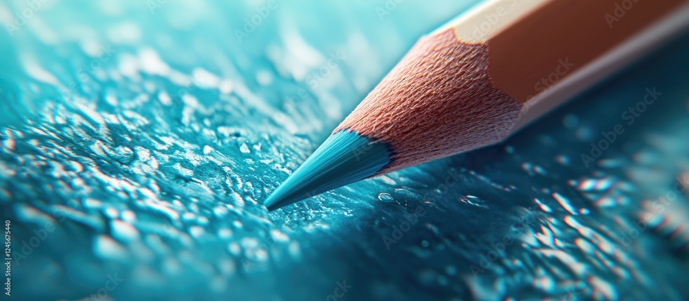Poster vibrant turquoise blue pencil with a sharpened tip on textured background highlighting its color for