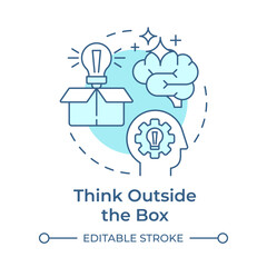 Think outside the box soft blue concept icon. Innovative ideas, brainstorm. Creativity, inspiration. Round shape line illustration. Abstract idea. Graphic design. Easy to use in infographic