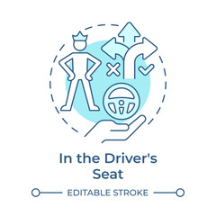 In the drivers seat soft blue concept icon. Path choosing, leadership. Responsibility, control. Round shape line illustration. Abstract idea. Graphic design. Easy to use in infographic