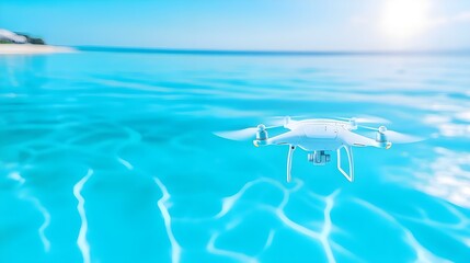 drone flying over turquoise ocean - aerial photography
