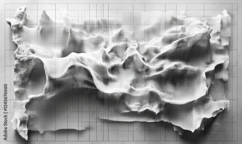 Poster Abstract 3D render of cubes forming a fragmented and distorted grid., Generative AI