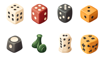 Set of board game counters isolated on transparent background