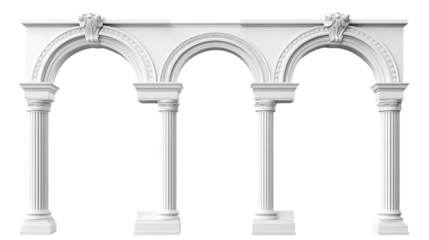 Set of classical column arches isolated on transparent background