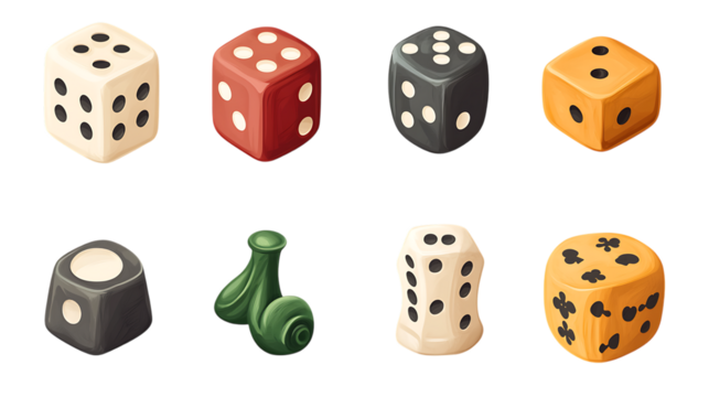 Set of board game counters isolated on transparent background